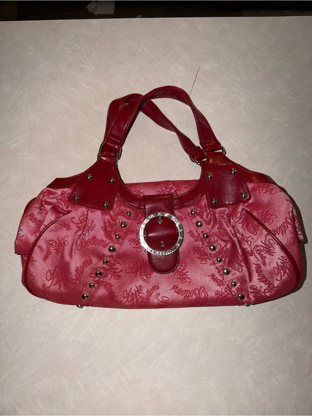 VTG 2000s Apple Bottoms Pink Red Monogram Studded Satchel Bag Y2K